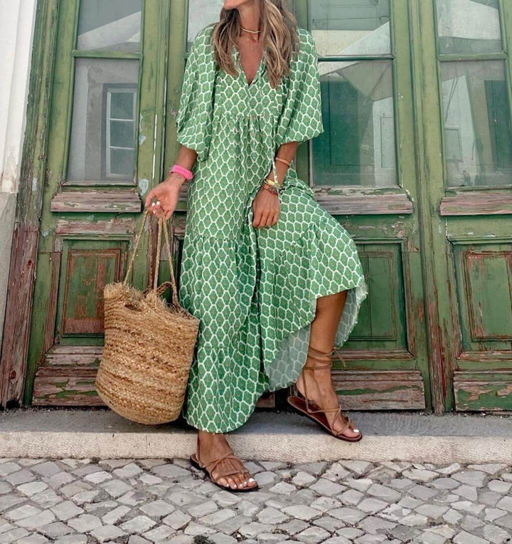 Herbstliches bedrucktes Maxikleid mit Taillenbund – Aurelia