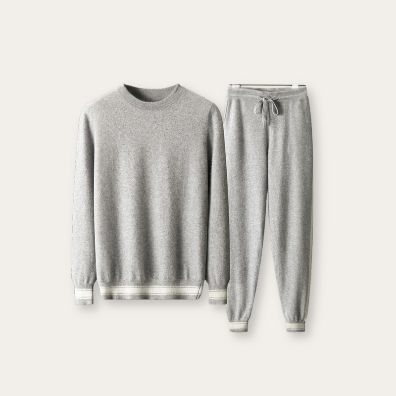 Winterliches Hellgrau Kaschmir Merinowolle Set – Romano
