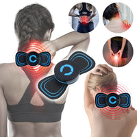 Elektronisches Nackenmassagegerät, schwarz-blau, zur Schmerzlinderung und Muskelentspannung.