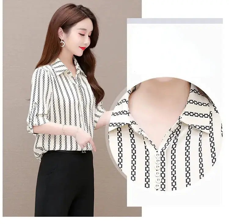 Herbstliche Damen Chiffon Bluse mit Knöpfen & Umschlagkragen – Fenya