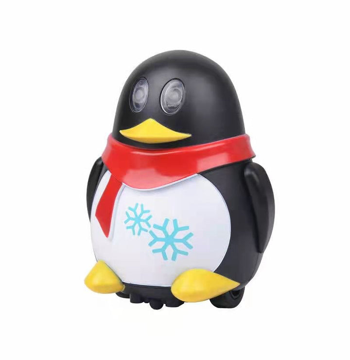 Schwarzer Pinguin-Spielzeug mit rotem Schal und Schneeflocken, Kunststoff, Kinder, Geschenk.