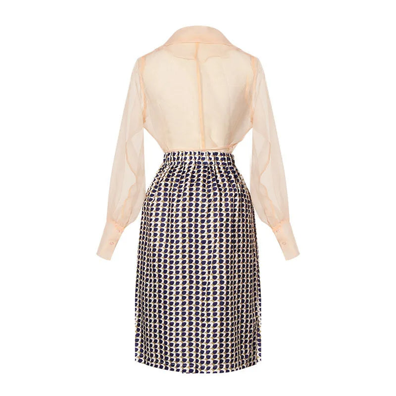 Zweiteiliges Chiffon Herbstoutfit mit Gürtel und Rock – Maurelle