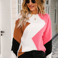 Patchwork Damenpullover mit Rundhalsausschnitt – Clara