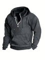 Schwarzer Herren-Hoodie mit Reißverschluss, Kapuze und Kängurutasche, Baumwolle, Freizeitmode.