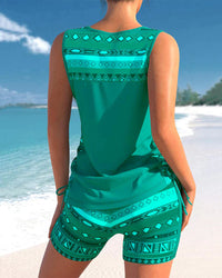 Trendige Bademode mit V-Ausschnitt & geometrischem Muster – Tankini-Set Madonna