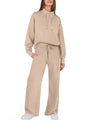 Damen Zweiteiler Set, beige, Kapuzenpullover und Hose, Freizeitmode, bequem, lässig.