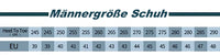 Schuhgrößentabelle für Männer, EU-Größen 39-48, Zentimeterangaben, Schuhgrößenvergleich.