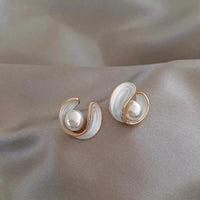 Perlenohrringe Damen, goldfarben, koreanisches Design, Emaille, elegant, Schmuckaccessoires.