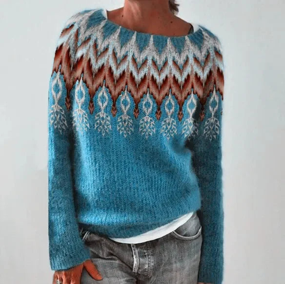 Damen Oversize Pullover, blau, Strick, O-Ausschnitt, Langarm, Herbstmode, lässig.