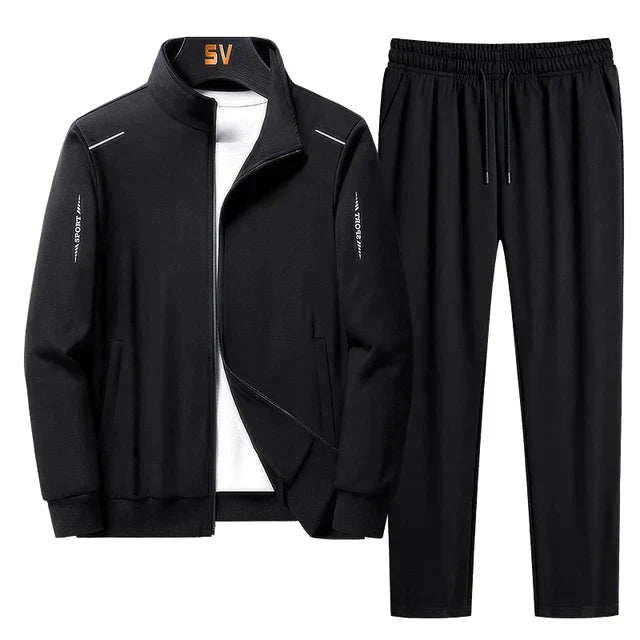 Schwarzes Herren-Trainingsanzug-Set, Sweatshirt und Jogginghose, Streetwear, Sportbekleidung.
