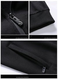 Schwarzes Herren-Trainingsanzug-Set, Reißverschluss-Details, Streetwear, Sportbekleidung.