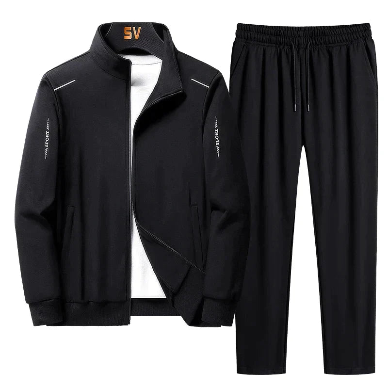 Schwarzes Herren-Trainingsanzug-Set, Sweatshirt und Jogginghose, Streetwear, Sportbekleidung.