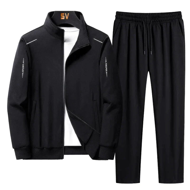 Schwarzes Herren-Trainingsanzug-Set, Sweatshirt und Jogginghose, Streetwear, Sportbekleidung.