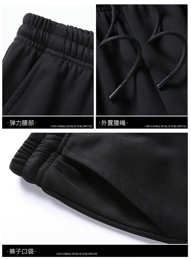 Schwarzes Herren-Trainingsanzug-Set, Sweatshirt und Jogginghose, Streetwear, Hip-Hop-Stil.