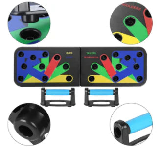 Multifunktionales Push-Up-Board, farbig markiert, klappbar, Fitnessgerät für Oberkörpertraining.