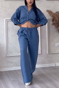 Trendiges Damen Leinen-Zweiteiler Set mit Bluse & weiter Hose – Lina