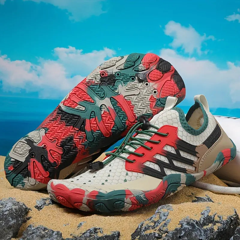Bunte Outdoor-Wanderschuhe, rutschfeste Sohle, atmungsaktiv, ideal für Trekking und Abenteuer.