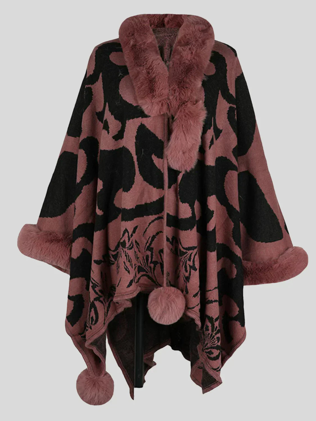 Damen Poncho mit Kunstfell, braun-schwarz, elegantes Design, Herbstmode, warm und stilvoll.