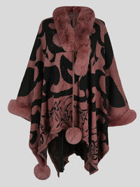 Damen Poncho mit Kunstfell, braun-schwarz, elegantes Design, Herbstmode, warm und stilvoll.