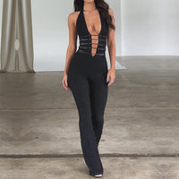 Schwarzer Transparenter Lace-Up Jumpsuit – Noa