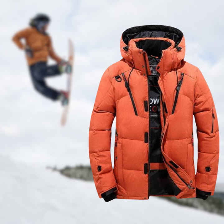 Orangefarbene Skijacke für Herren, wasserdicht, winddicht, ideal für Wintersport.