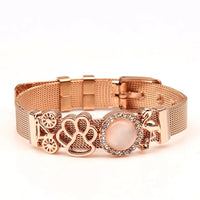 Roségoldenes Armband mit Pfotenanhänger, Strasssteinen, verstellbar, modisch, Damenaccessoire.