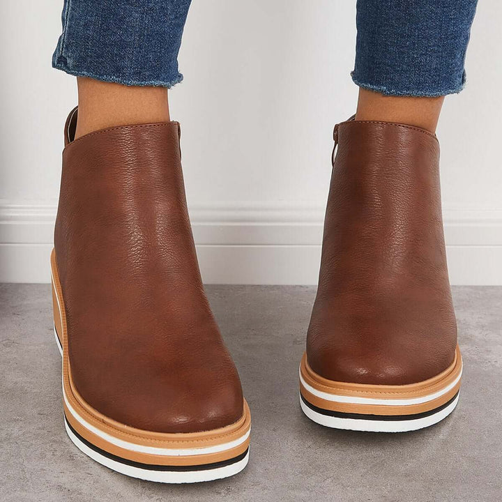 Herbstliche Trendige Damen Stiefeletten mit Reißverschluss und Plateau - Alessia