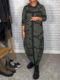 Herbstliches Kleid mit langen Ärmeln und Retro-Muster – Livienne