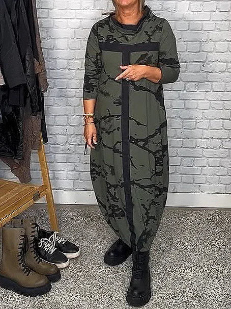 Herbstliches Kleid mit langen Ärmeln und Retro-Muster – Livienne