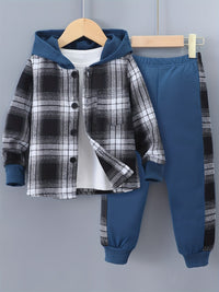 2-teiliges Jungen-Set Jordy mit kariertem Herbst-Hoodie und Jogginghose