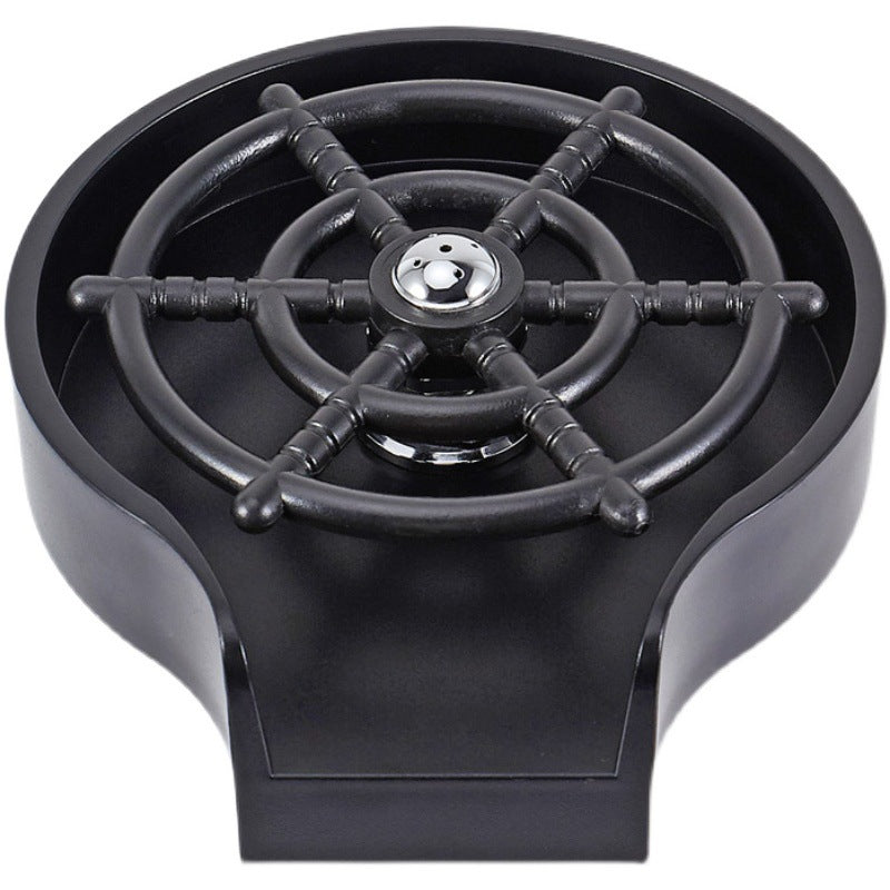 Schwarzer Aschenbecher mit Schiffsrad-Design, rutschfest, hitzebeständig, für Innen- und Außenbereich.