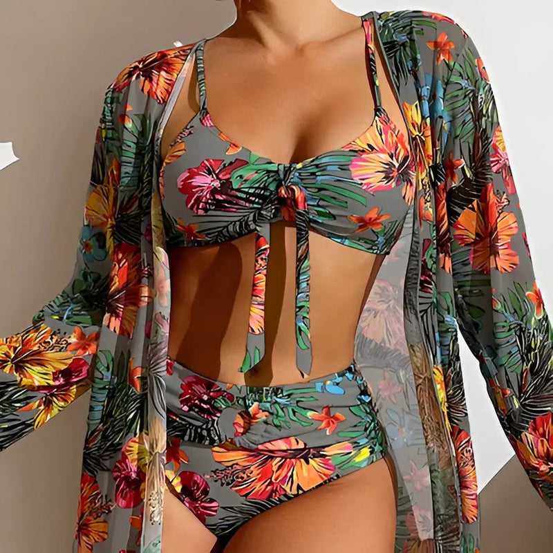 Dreiteiliges Bikini-Set mit High-Waist-Schnitt – Yara