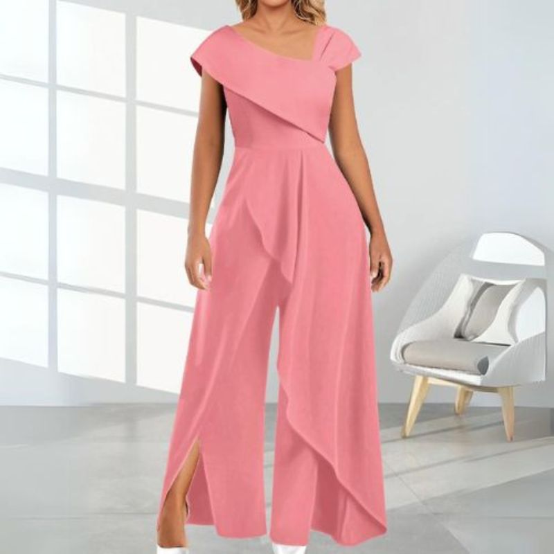 Asymmetrischer Damen Jumpsuit mit Diagonalkragen – Herbstzauber Selina
