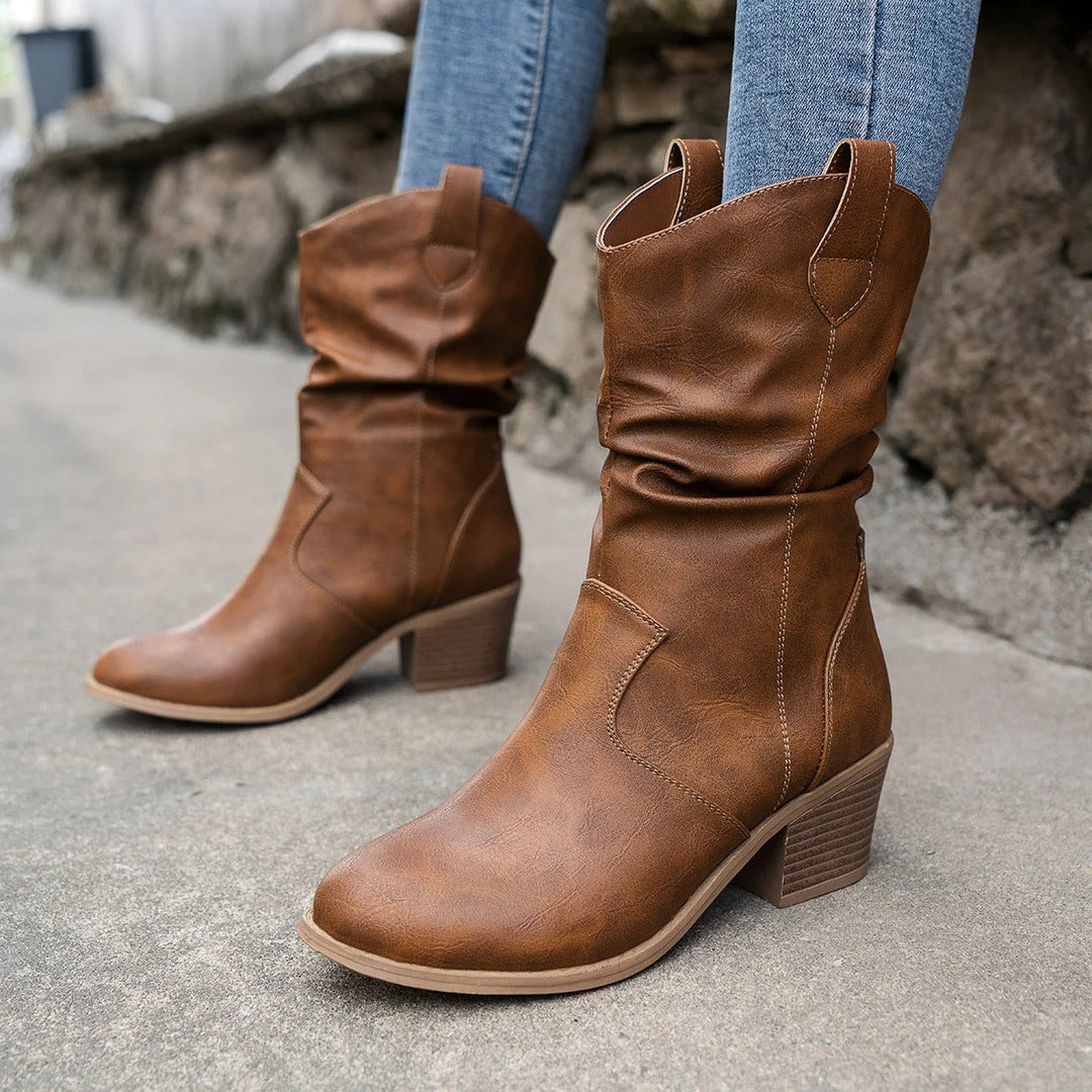 Damen Leren Stiefel mit bequemem Absatz – Amara