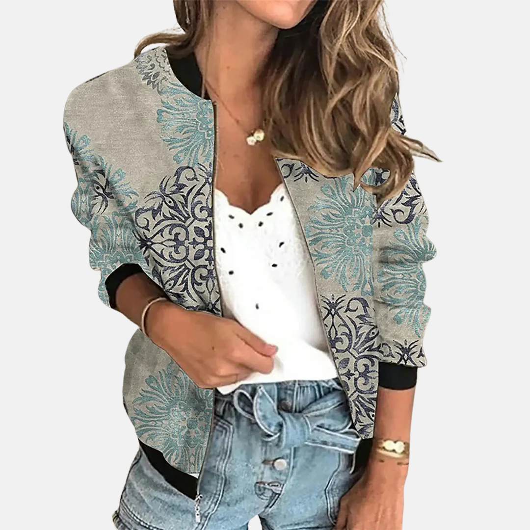 Damen Retro Bomberjacke mit Herbst-Print – Zoë