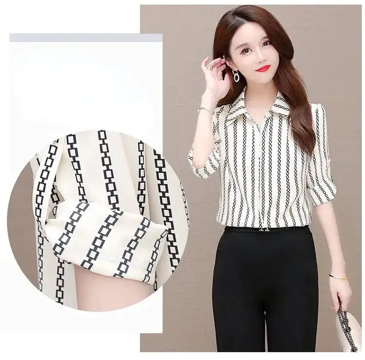 Herbstliche Damen Chiffon Bluse mit Knöpfen & Umschlagkragen – Fenya