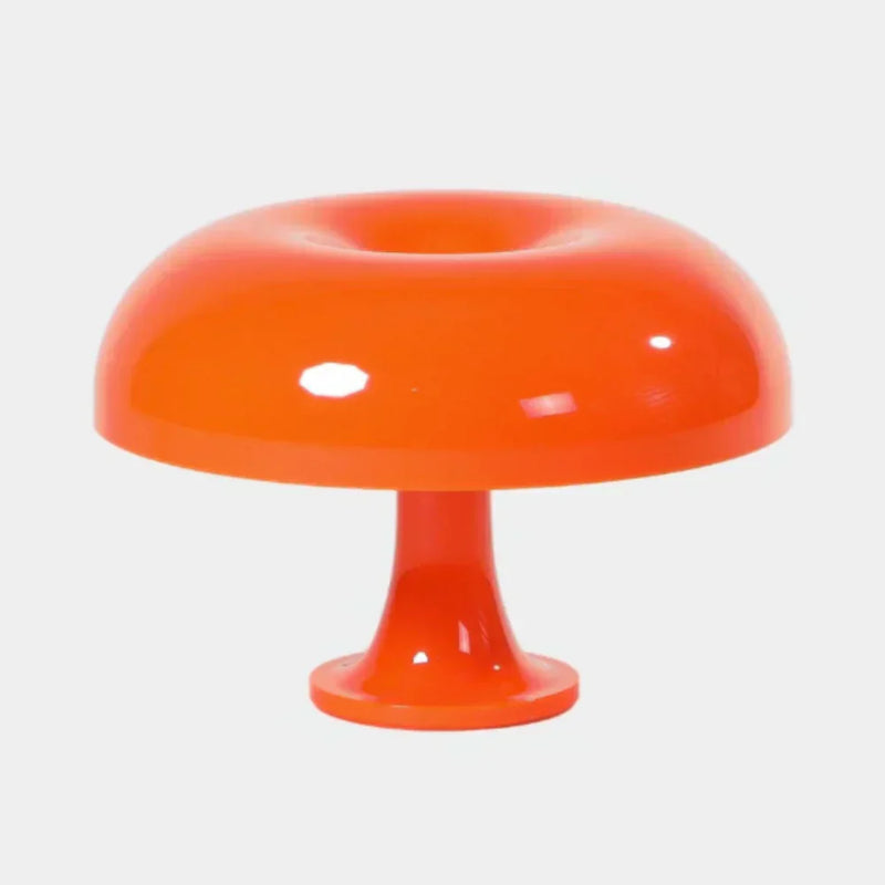 Orangefarbene Pilzlampe aus Kunststoff, modernes Design, Tischleuchte für Wohnzimmer oder Büro.