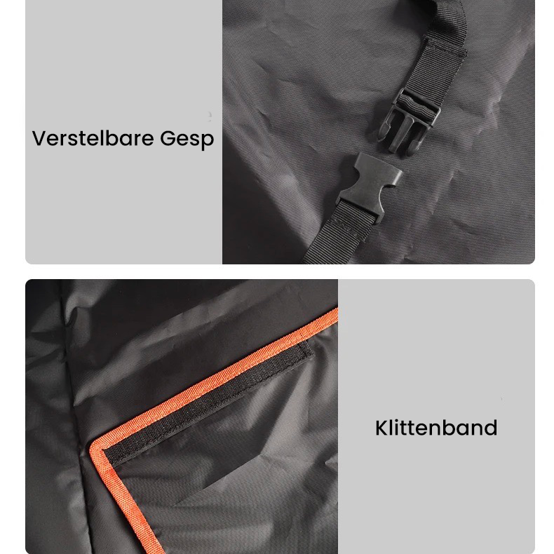 Schwarze Hundedecke mit verstellbarem Gurt und Klettverschluss, wasserabweisend, strapazierfähig.