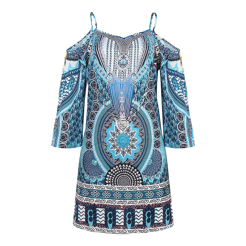 Schulterfreies Sommerkleid mit Ethno-Print – Eliana