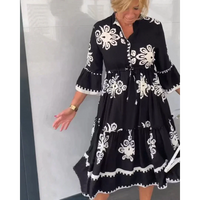 Trendiges Herbstkleid mit Blumenmuster und 3/4-Ärmeln – Elin