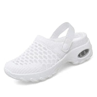Weiße atmungsaktive Clogs für Damen, Mesh-Material, rutschfest, bequem, Sommer-Schuhe.