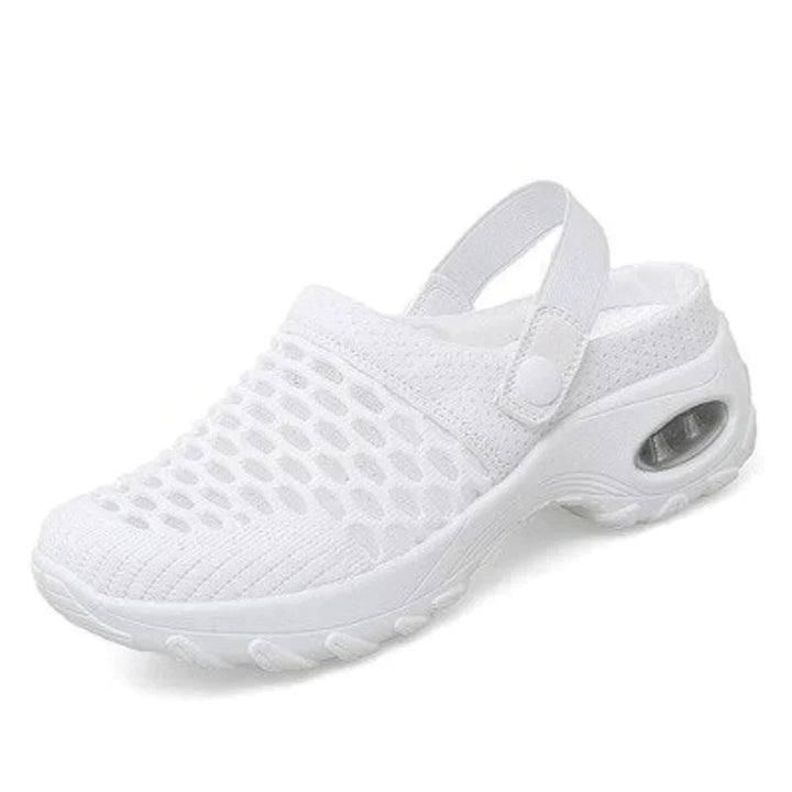 Weiße atmungsaktive Clogs für Damen, Mesh-Material, rutschfest, bequem, Sommer-Schuhe.