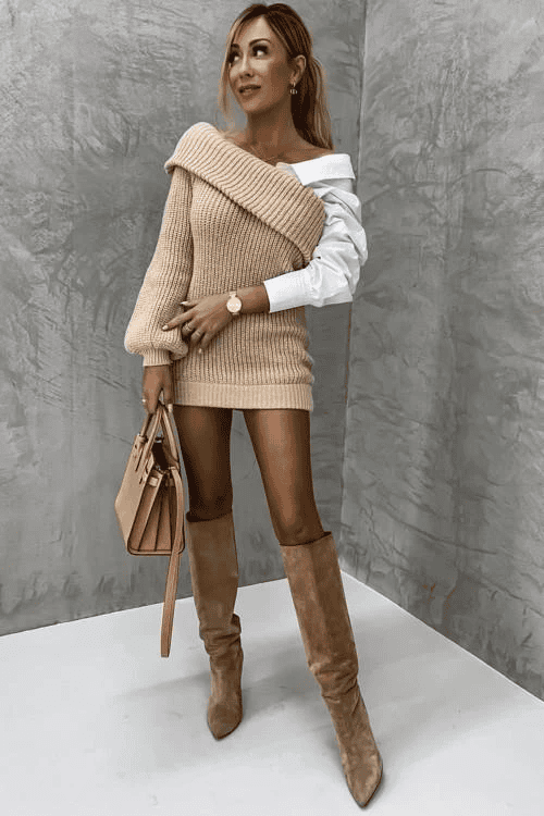 Strickkleid mit angenähtem Hemd – Elodie