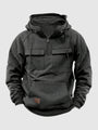 Schwarzer taktischer Hoodie mit Kapuze, Reißverschluss und Taschen, Herrenmode, Baumwolle.