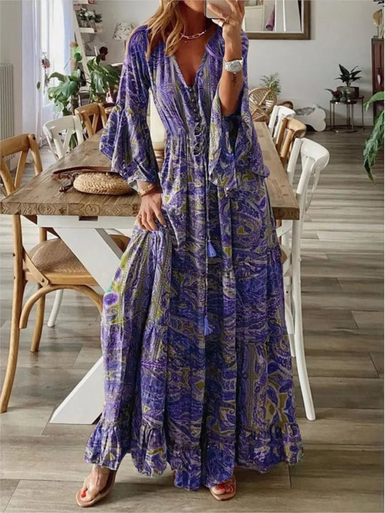 Boho-Maxikleid mit fließender Passform und Details – Amira