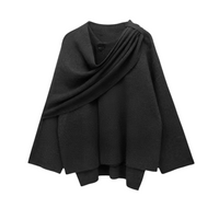 Schwarzer Damenponcho aus Wolle, elegant, warm, modisch, ideal für Herbst und Winter.