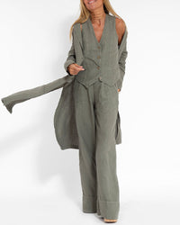 Leinen 2-teiliges Herbst-Set mit weit geschnittenen Hosen und Weste – Alma