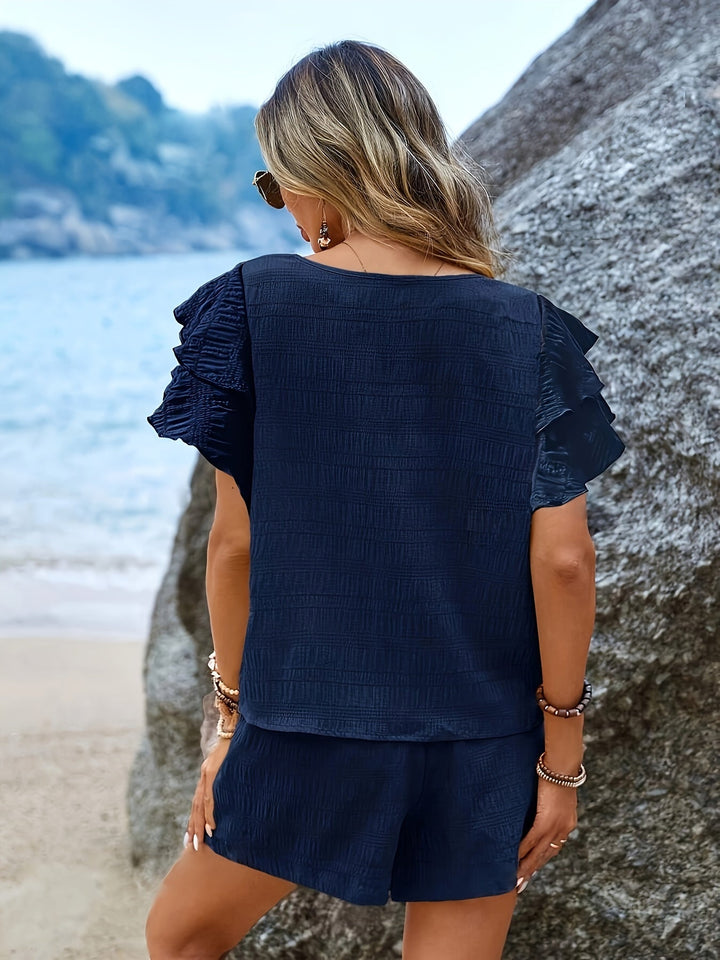 Zweiteiliges Set mit Fledermausärmeln und lockeren Shorts – Livana