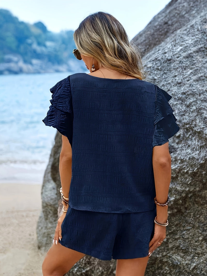 Zweiteiliges Set mit Fledermausärmeln und lockeren Shorts – Livana