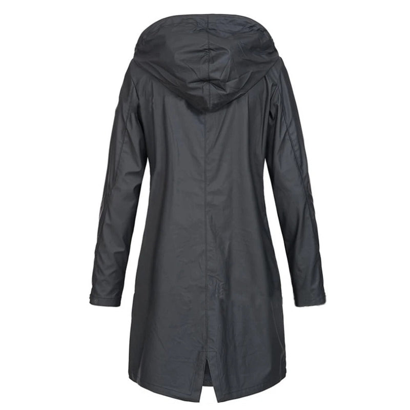 Damen Herbstmantel lang mit hohem Kragen & Knopf-Riegel – Leandra